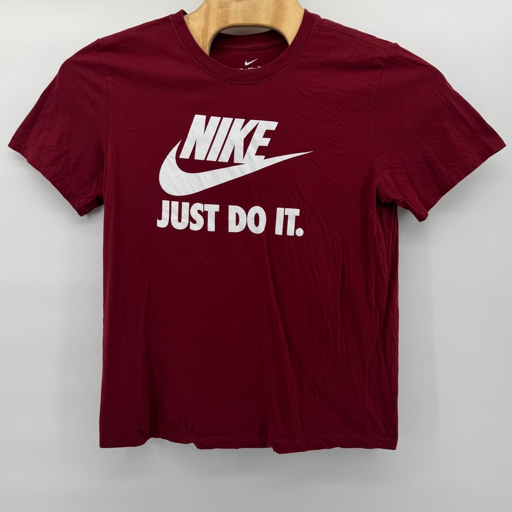 Nike Graphic T-Shirt Mens Large‎ Maroon Just Do It Swoosh Logo Short Sleeve Tee